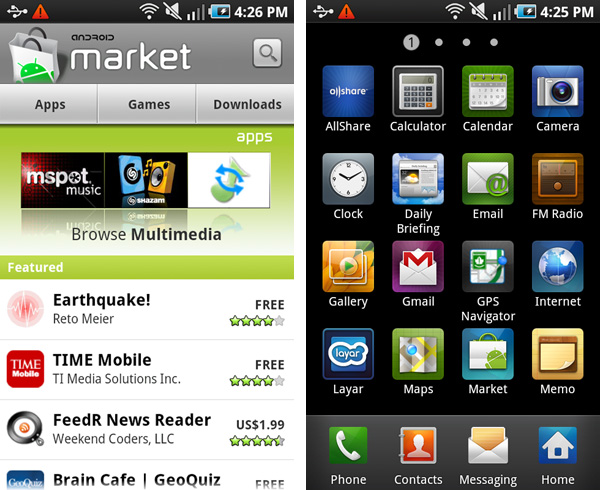 Samsung, Galaxy S, Vibrant, Apps, Market, Android