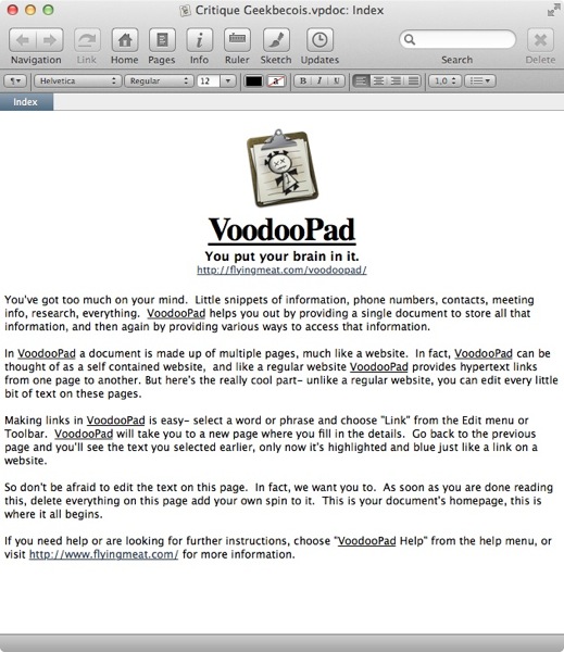 VoodooPad Window