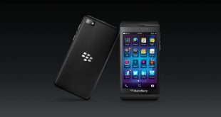 Le devant et le dos du BlackBerry Z10, en noir