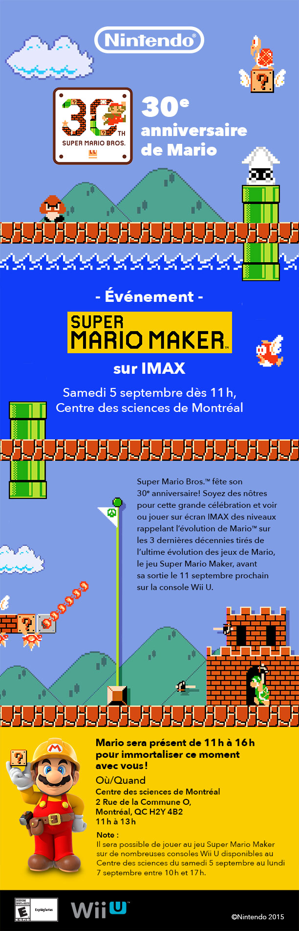 Super Mario Bros fête ses 30 ans et il vous invite à jouer a Super Mario Maker sur IMAX.