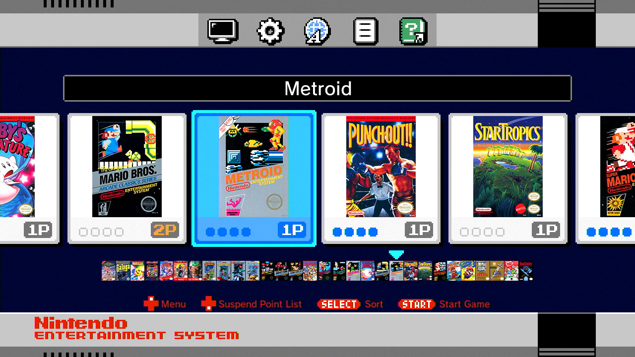 Le menu de la NES Classic Edition est très simple d'utilisation. On peut avoir quatre sauvegardes par jeu.