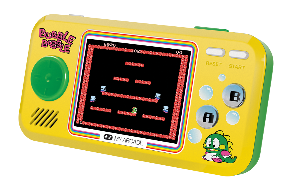 Le Bobble Bobble Pocket Player inclut le jeu original et ses deux suites plutôt méconnues en Amérique du Nord