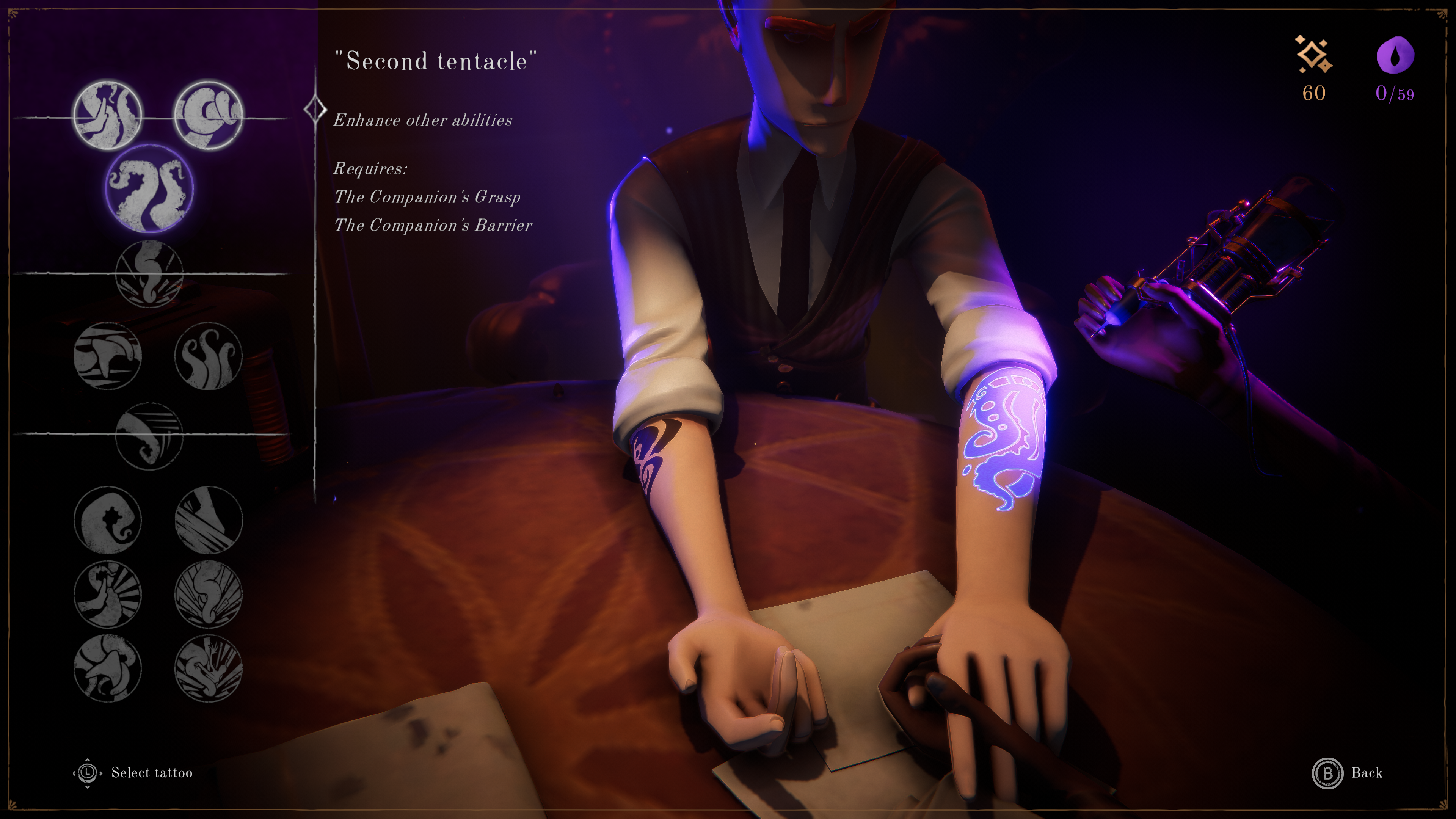 Le joueur aura accès à de nouvelles habiletés grâce à des tatouages obtenus par l'encre prise sur ses ennemis vaincus