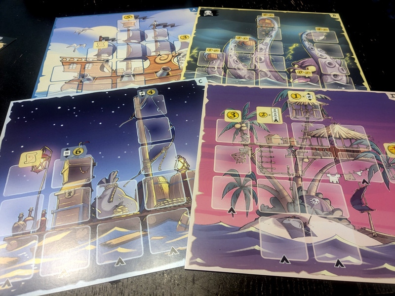 Les plateaux: Le bateau pirate, Le kraken, Le radeau et L'¸ile déserte