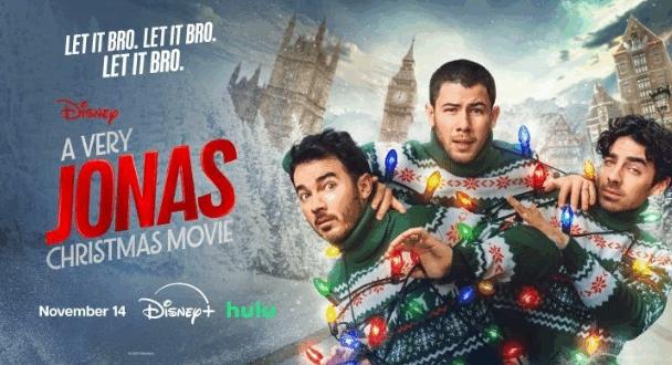 Affiche promotionnelle de « A Very Jonas Christmas Movie », la comédie musicale de Noël des Jonas Brothers disponible sur Disney.