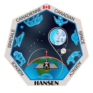 L'écusson de mission de l'astronaute canadien Jeremy Hansen, illustrant entre autres des animaux en bleu sur un ciel étoilé représentant les enseignements des Premières Nations.